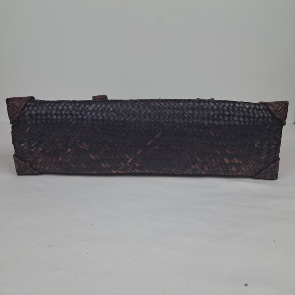 Vintage Straw and Faux Leather Purple Tan Bag - Picture 8 of 16